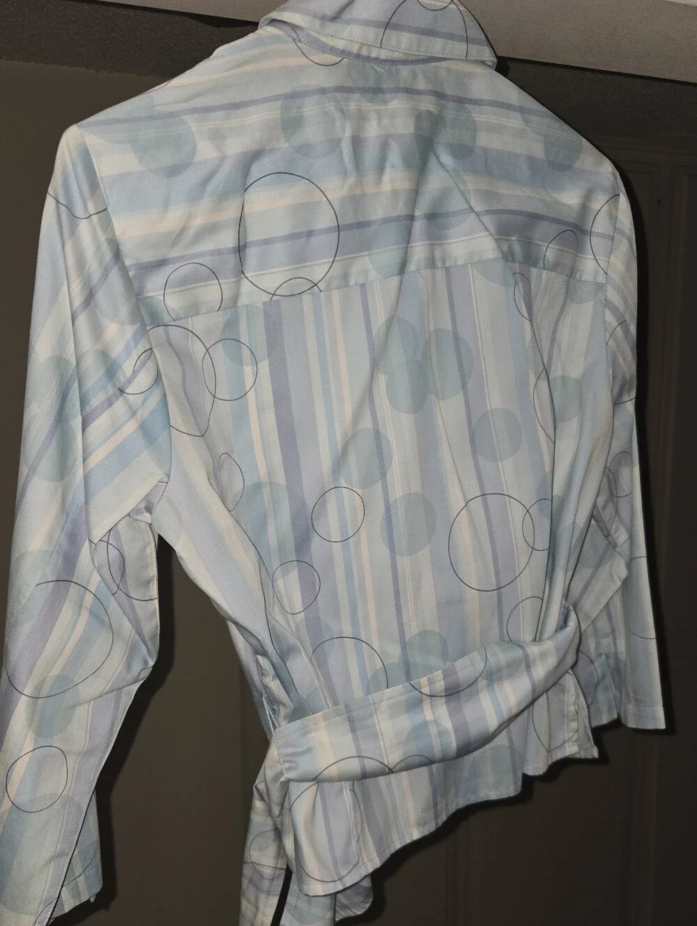 Liz Claiborne Light Blue & White Striped Shirt with Circle Print